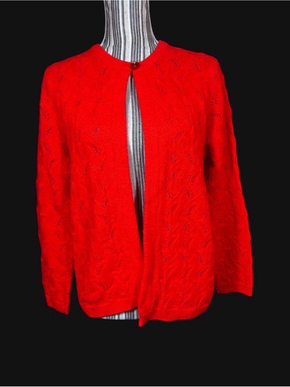 Vintage sherry gale red turbo orlin acrylic eyelet open knit sweater